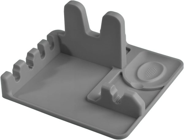 Silicone Spoon Rest and Pot Lid Holder Stand for Kitchen Counter Top, Ladle/Spatula/Spoon/Tongs Holder, Food Grade Silicone, Heat Resistant, Anti-slip BPA-Free, Grey