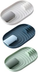 3-piece Kitchenware Storage Rack Pot Cover Spatula Spoon Holder Plastic Space-saving Easy to Clean Random Color