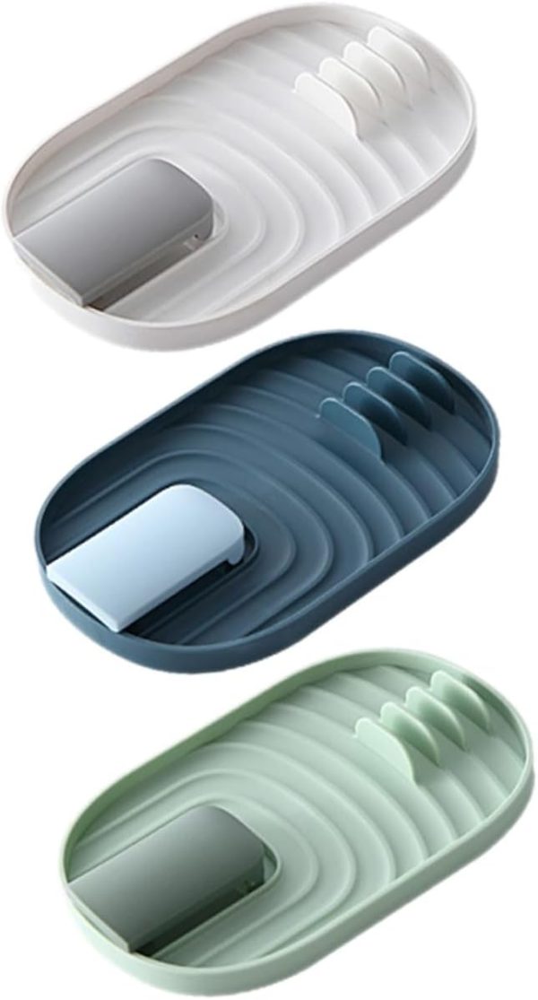 3-piece Kitchenware Storage Rack Pot Cover Spatula Spoon Holder Plastic Space-saving Easy to Clean Random Color
