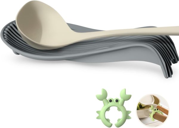 Silicone Spoon Rest for Stove Top with Crab Silicone Utensil Rest, Heat-Resistant Cooking Spoon Holder for Kitchen Counter Large Holder for Spatula, Kitchen Cooking Gifts (Gray)