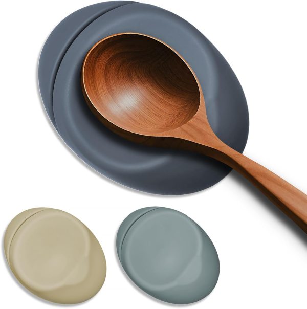 3 PCS Small Silicone Spoon Rest for Stove Top,(4.72" x 3.54" x 0.6") Spoon Holder for Kitchen Counter Dining Table Countertop Bar Station Decor, Flexible Elliptical Shape Non-Slip Unbreakable