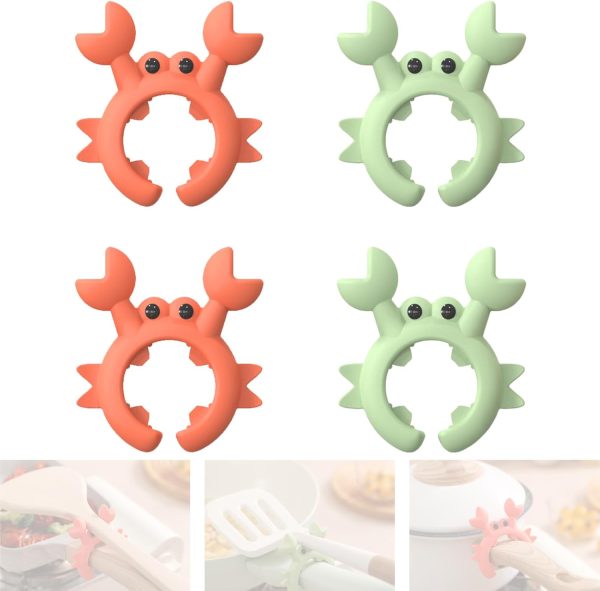 Spatula holder, 4pcs Crab Spatula Holder, Spoon holder for pot for Pot Boil Over Spill Stopper,Anti-Scalding Silicone Utensil,Adjustable Crab Utensil Holder for Kitchen,Silicone spoon holder
