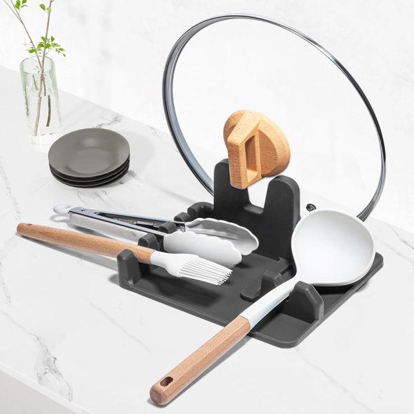 Silicone Utensil Rest and Pot lid holder with Drip Pad for Multiple Utensils,Dishwasher Safe,Heat-Resistant,BPA-Free Spoon Rest for Stove Top,Kitchen Utensil Holder for Ladle