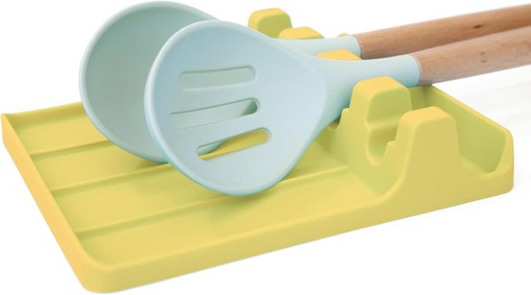 Silicone Spoon Rest - Large Cooking Utensil Holder with Drip Pad Walls - Multiple Spoon Rest with Wider Slots for Bigger Utensils, BPA-Free Spatula Rest for Stove, Kitchen, Countertop