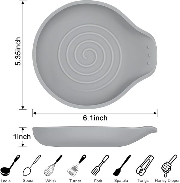 Silicone Spoon Rest for Stove Top - BPA-Free, Heat-Resistant Spoon Holder - Spoon Rest for Kitchen Counter - Large Cooking Utensil Rest for Spoons, Spatulas, Ladles or Tongs - Gray - Image 2