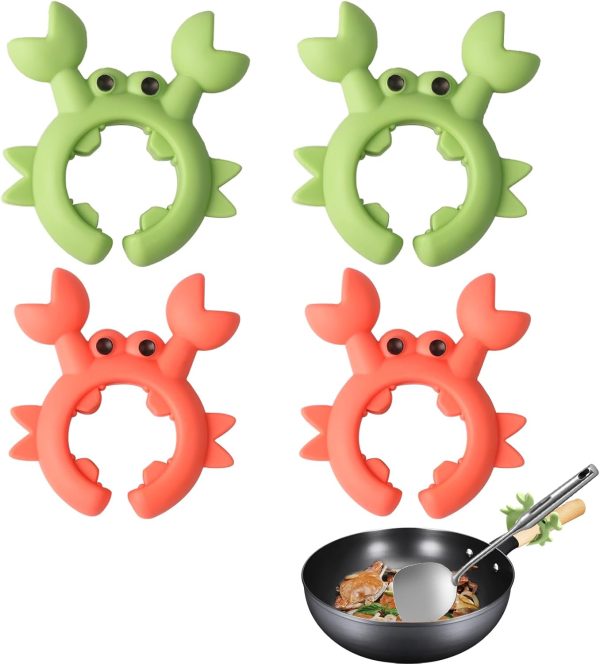 4Pcs Crab Spoon Holder for Pot Crab Utensil Holder Crab Spoon Rest Crab Spatula Holder Silicone Crab Utensil Holder Adjustable Crab Utensil Holder for Placing Spoons Spatulas After Cooking