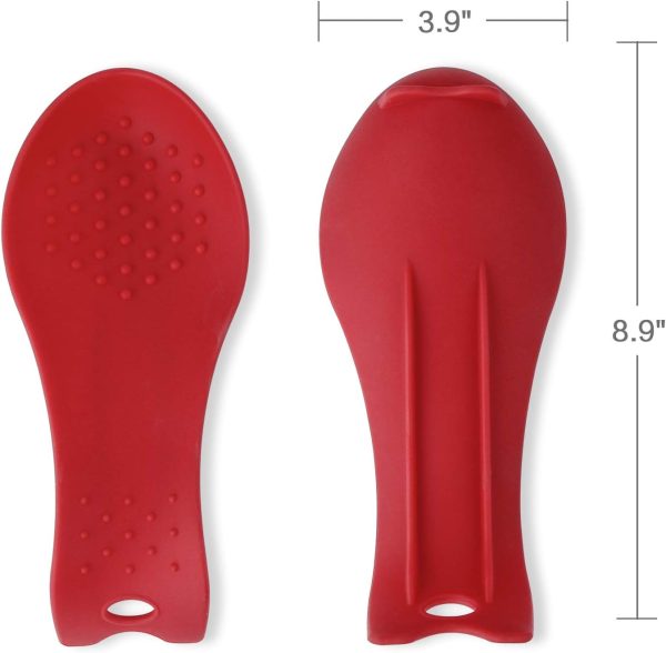 Silicone Spoon Rests, Cooking Utensils Holder for Kitchen (2, Red-Red) - Image 2
