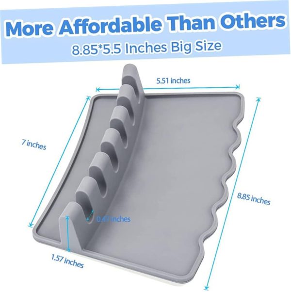 1pc Silicone Utensil Storage Rack for Kitchen Grey Tabletop Organizer Mat Holds Spatulas Spoons and More for Cooking and Grilling Space-saving Design - Image 2