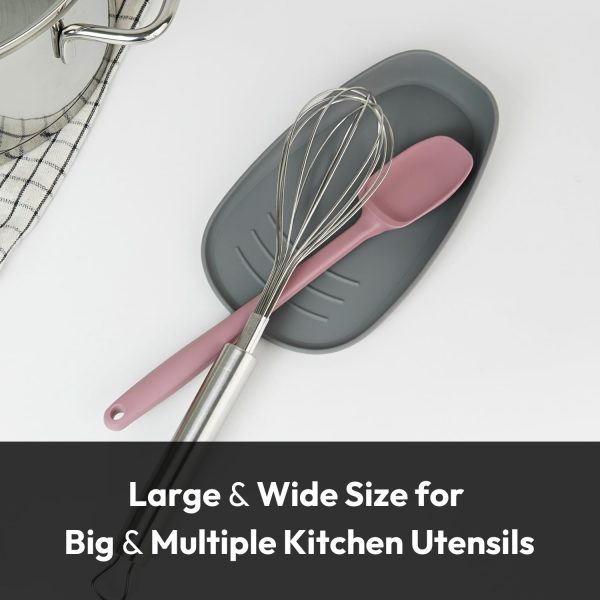 Large Silicone Utensil Rest for Stove Top - Unbreakable Heat Resistant Silicone Spoon Rest for Kitchen Countertop - Oversized Wide Non-Scratch Spoon Holder for Camping - Grey - Image 2