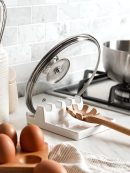 Ceramic Spoon Rest for Stove Top, Spoon and Lid Rest for Kitchen Counter, Spoon Holder with Drip Pad for Multiple Utensils, Heat-Resistant, Housewarming Present - 6.2 inch, Set of 1, White