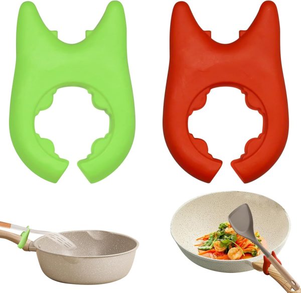 2pcs Silicone Pot Holders, Adjustable Kitchen Silicone Spoon Rest Suitable for Placing Spoons and Spatulas After Cooking in a Steamer Utensil Rest, Anti-Slip Spatula Pot Spoon Holder (Green/Red)
