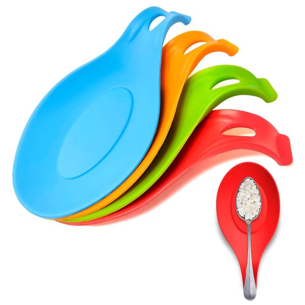 Silicone Spoon Rest Set Of 4 – Heat Resistant Spoon Rests For Kitchen Counter – Ladle Tongs and Utensil Holder for Stove Top, Flexible and Dishwasher Safe
