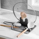 Silicone Spoon Holder Spoon Rest with Lid Holder for Stove Top,BPA Free Utensil Rest for Kitchen Countertop,Non-Slip Heat-Resistant Stove Utensil Holder for Spatula,Ladle,Tong&Pot Lid (Grey)