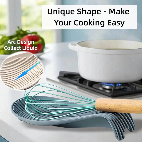 Silicone "Deck Chair" Large Heat-resistant Spoon Rest for Stove Top/Countertop, Reusable Kitchen Cooking Utensil Holder for Spatulas, Ladles, etc., Dishwasher Safe, 9.1 * 4.2 * 1.6in (Khaki) - Image 2