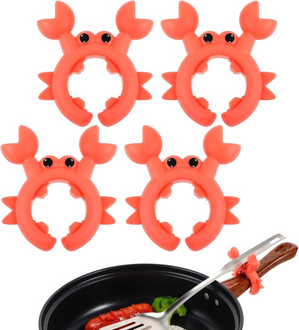 4PCS Crab Silicone Spoon Holder for Pots - Heat-Resistant Utensil Rest with Spill Prevention, Non-Slip Kitchen Organizer, Red Crab Shaped Cooking Tool for Stove Countertop