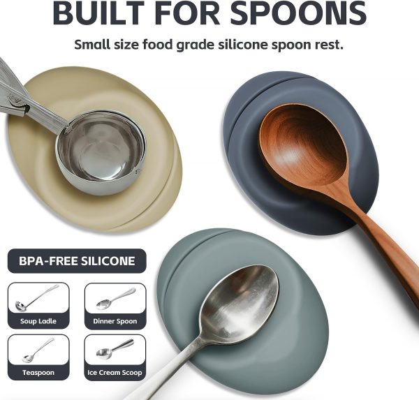 3 PCS Small Silicone Spoon Rest for Stove Top,(4.72" x 3.54" x 0.6") Spoon Holder for Kitchen Counter Dining Table Countertop Bar Station Decor, Flexible Elliptical Shape Non-Slip Unbreakable - Image 2